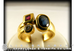 MANFREDI ring 18Kt gold diamond sapphire blue and red tourmaline. NEW!