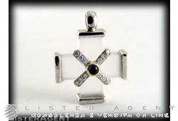 VANTO pendant Cross in 18Kt white gold diamonds, sapphire and rock crystal. NEW!