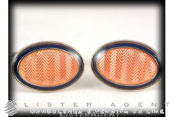 DUNHILL oval cufflinks in steel and rose enamel. NEW!