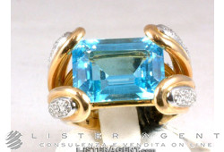 RING in 18Kt rose gold, light blue topaze and diamonds. NEW!