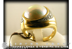 DAMIANI ring in 18Kt yellow gold pearl and diamonds ct 0,24 H Size 19 Ref. MAP20878. NEW!