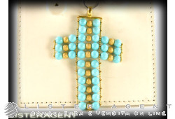 PENDANT Cross in 18Kt yellow gold and dough of turquoise.