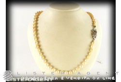 NECKLACE of freshwater pearls, 18Kt white gold diamonds Cava Vecchia and light blue topaze. USED!