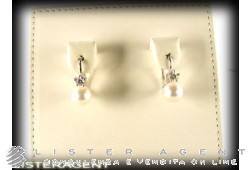 EARRINGS in 18Kt white gold pearls and diamonds. USED!