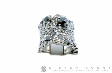 STEFAN HAFNER Moonrock ring in 18Kt white gold with white diamonds, brown and black diamonds Size 14. NEW!