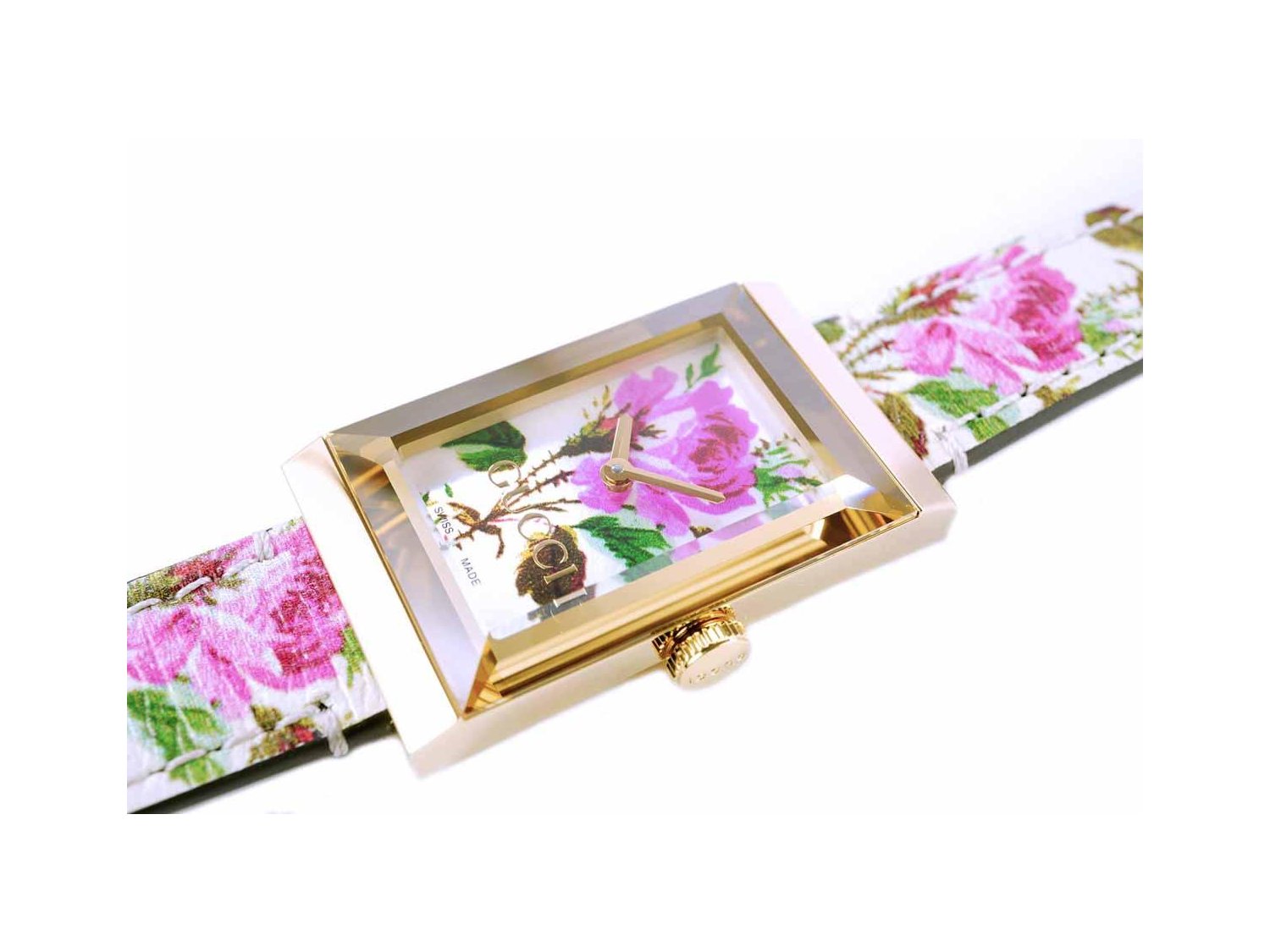 GUCCI Mod. 147MD G Frame Lady Quartz in yellow gold pated steel Mother of pearl Ref. YA147406. NEW