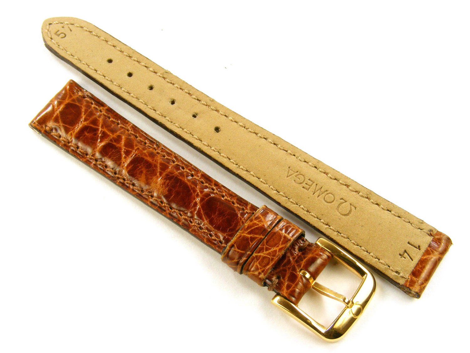 OMEGA strap in leather of brown crocodile MM 14 00 with buckle yellow goldplated steel. NEW