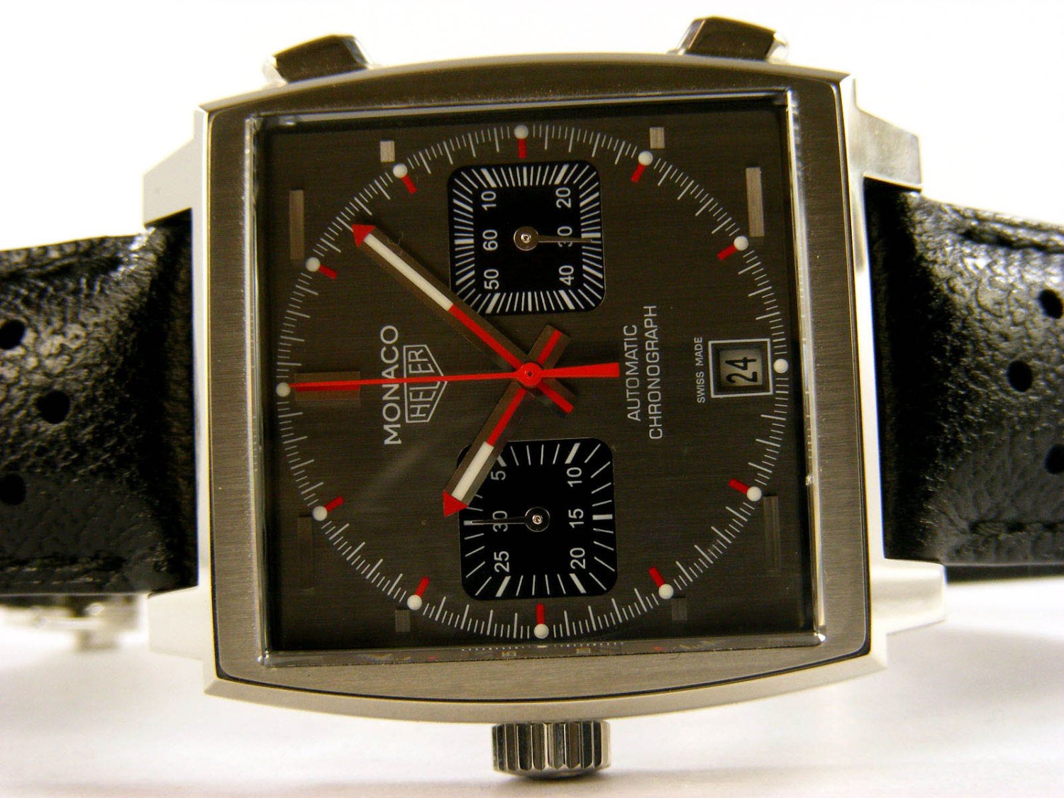 TAG HEUER Monaco Chronograph Calibro 12 in steel Black AUT Ref. CAW211B.FC6241. NEW