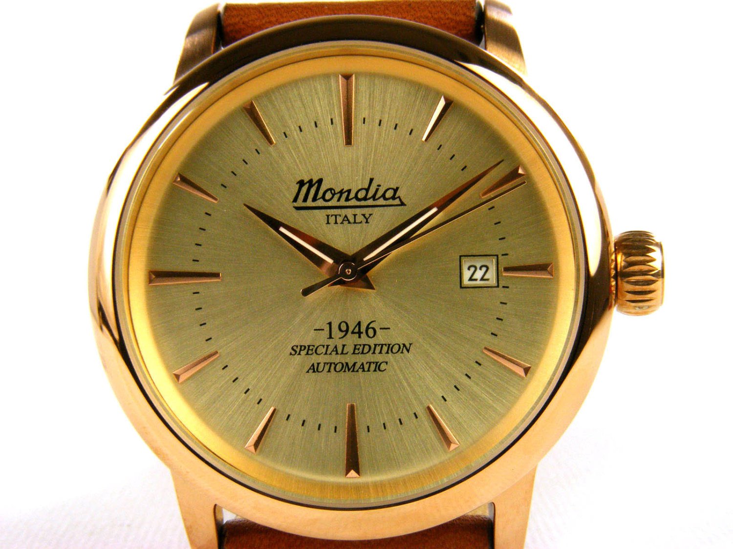 MONDIA watch Only time 1946 in rose goldplated steel Special Edition Champagne AUT Ref. MI723R 2CP. NEW