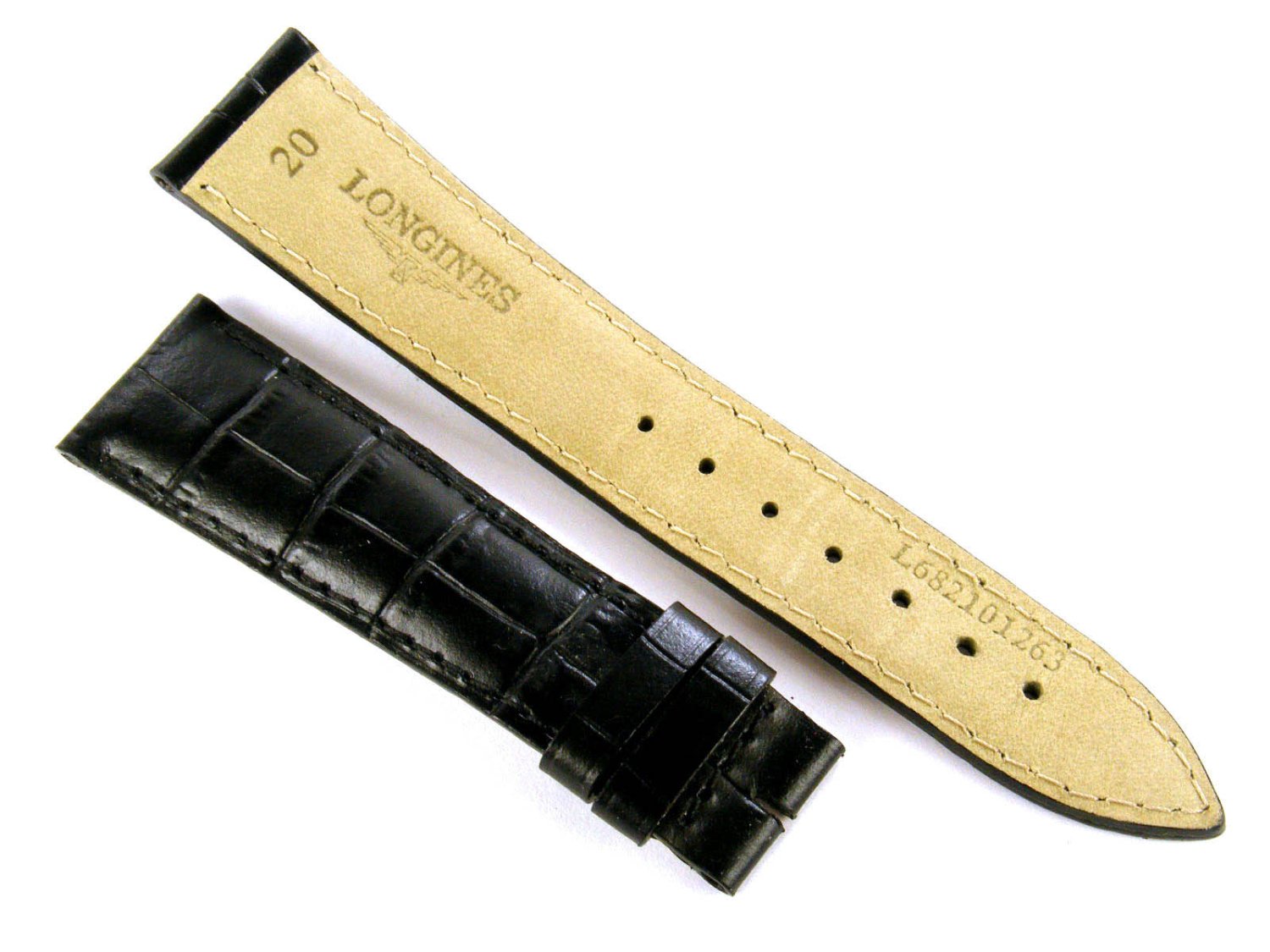 LONGINES strap in leather of black crocodile MM 20 16 Ref. L682101263. NEW