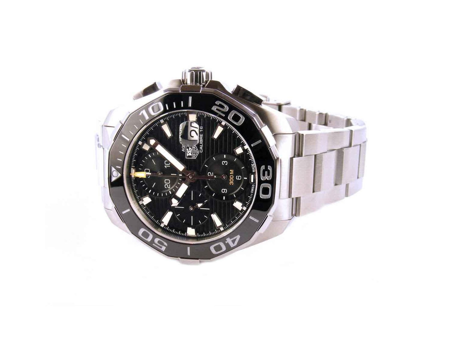 TAG HEUER Aquaracer 300M Automatic Chronograph Cal. 16 in steel Black Ref. CAY211A.BA0927. NEW Lister Agent