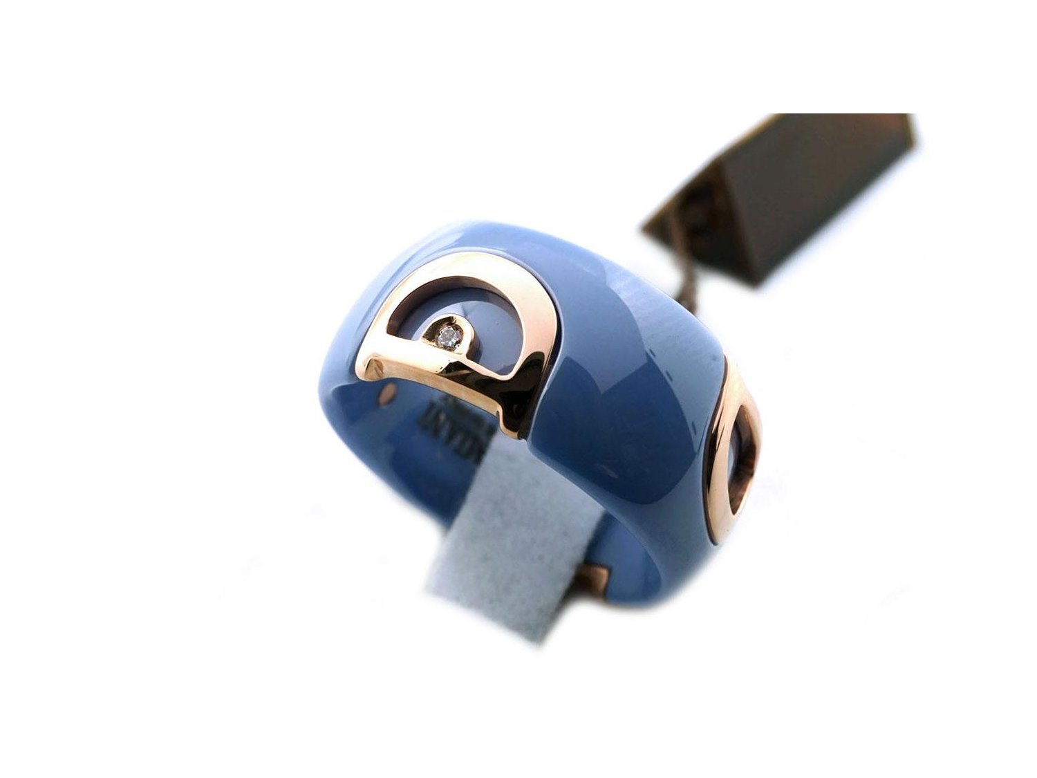 DAMIANI D.Icon ring in light blue ceramic and 18Kt rose gold with ct 0.01 diamond Size 52 Ref. 20072913. NEW