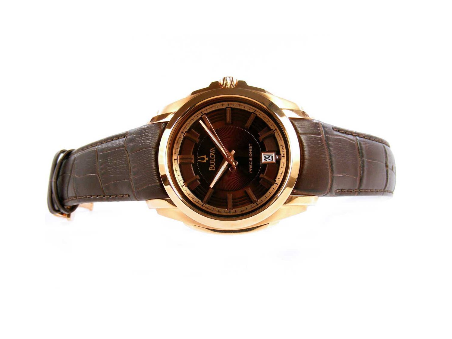 BULOVA Precisionist in rose gold plated steel Brown Ref. 97B110. NEW