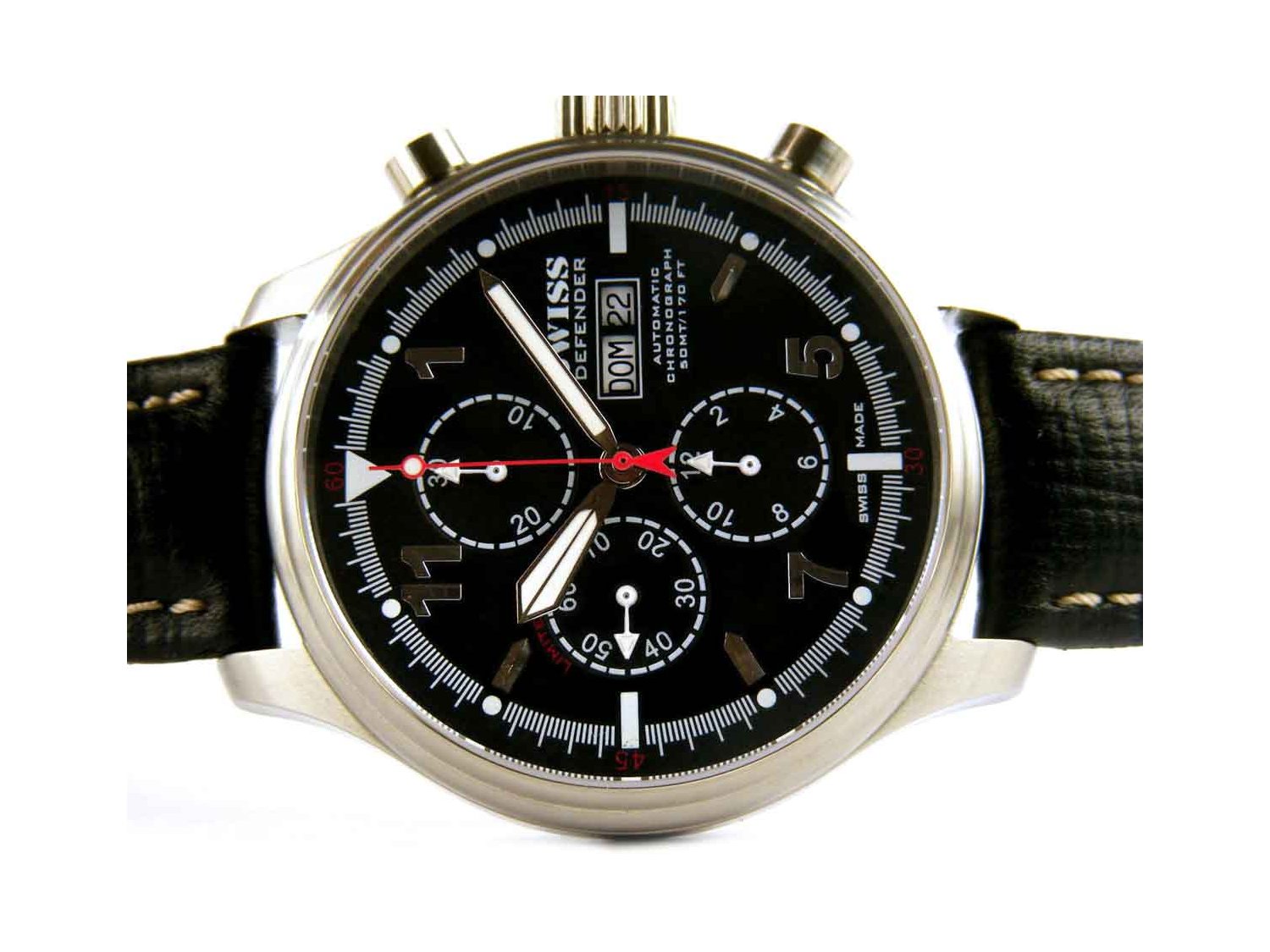 SWISS DEFENDER Chronograph Automatic in steel Black Ref. CR7750. NEW