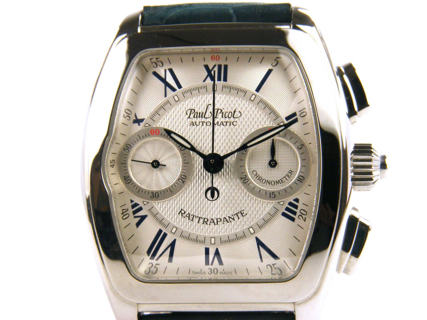 PAUL PICOT Majestic Chronographgraph Rattrapante tonneau in steel Argente AUT Ref. 0521. NEW