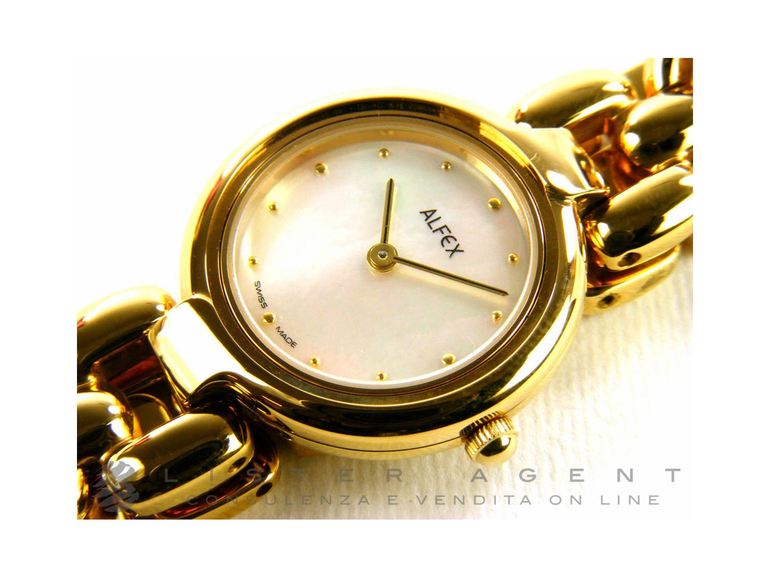 ALFEX watch Only time lady in yellow goldplated steel mother of