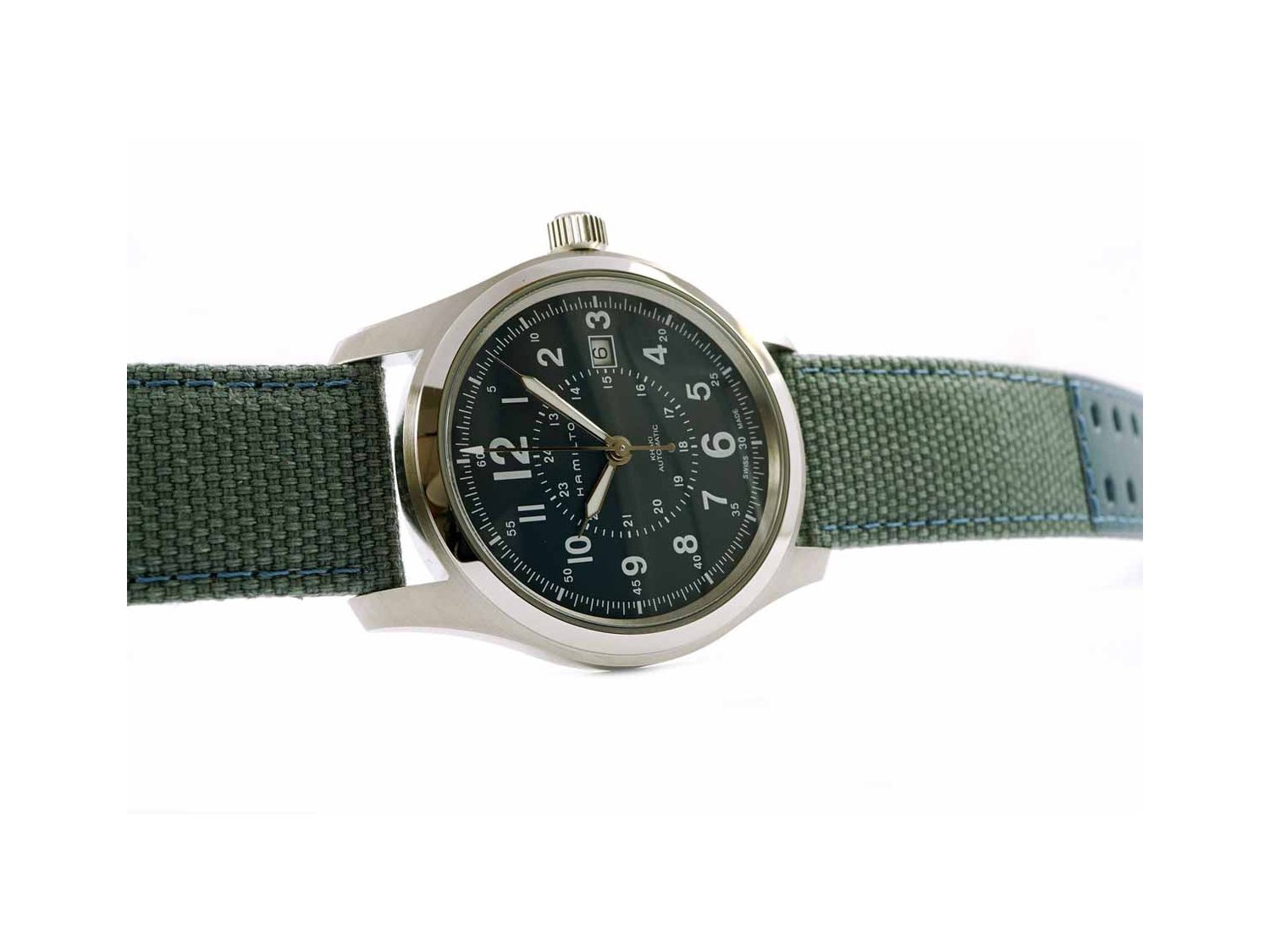 HAMILTON Khaki Field Automatic in steel Blue Ref. H70605943. NEW
