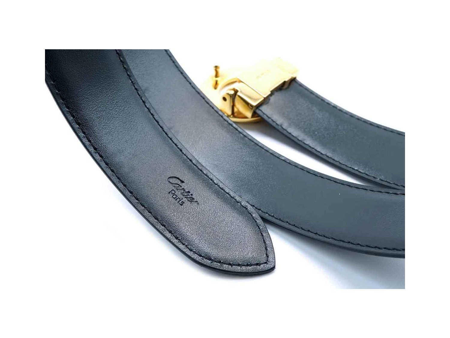 CARTIER Panth re belt in black leather with gold plated steel
