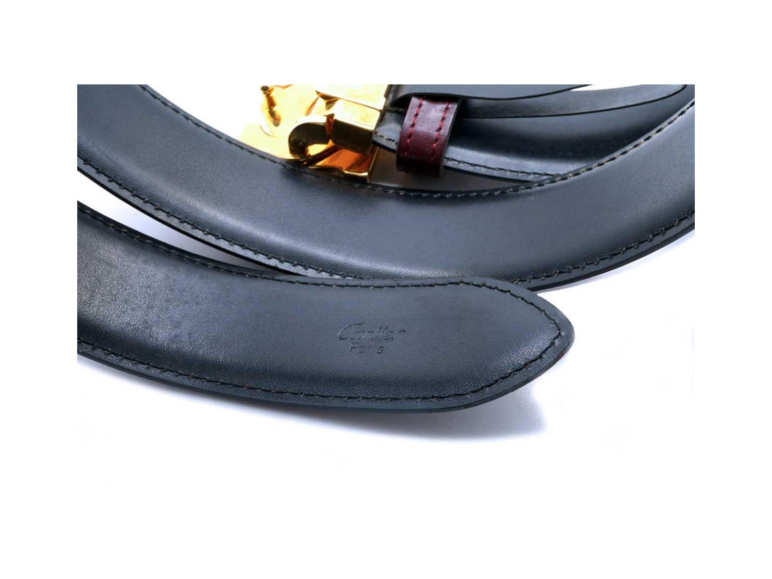 CARTIER belt in bordeaux leather with gold-plated steel