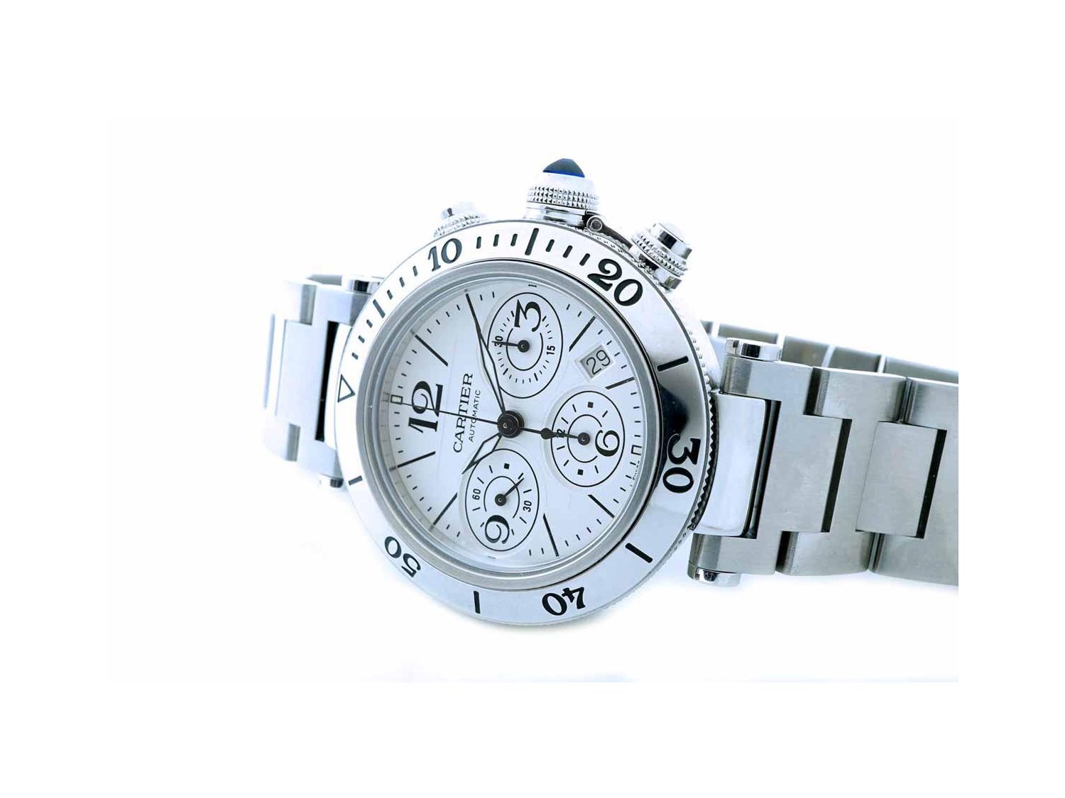 CARTIER Pasha Seatimer Automatic Chronograph in Argent steel Ref. W31089M7. NEW