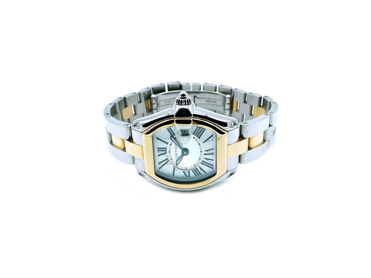 CARTIER Roadster Lady in steel and 18Kt yellow gold Argente Ref. W62026Y4. NEW