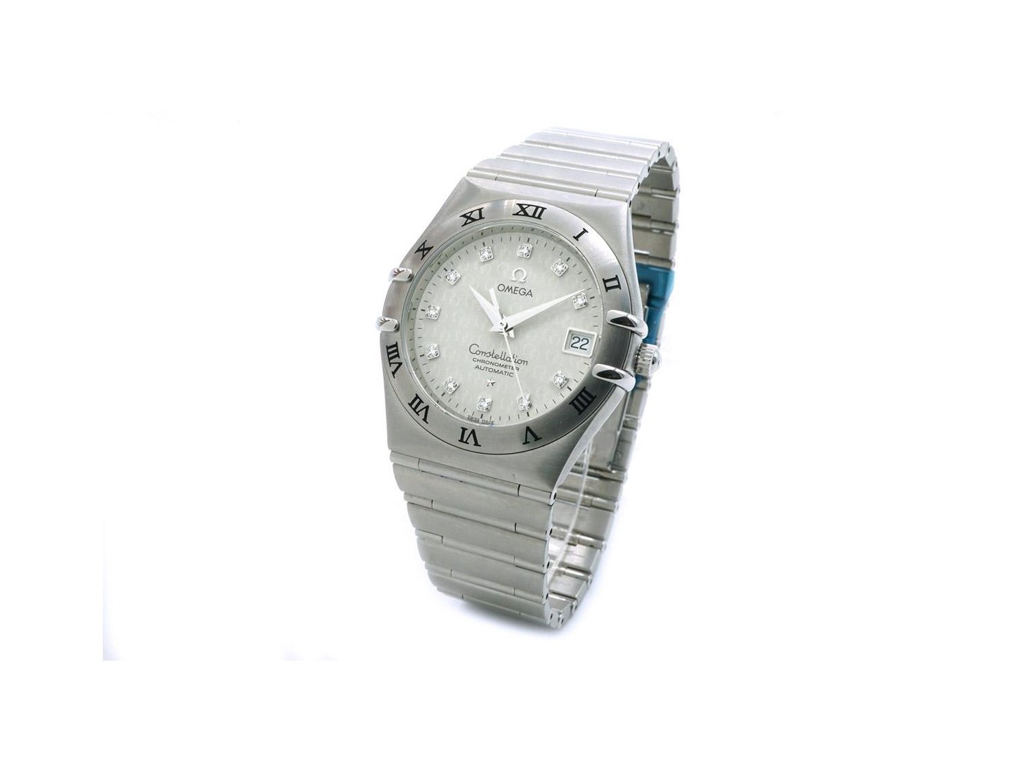 OMEGA Constellation Chronometer Automatic in brushed steel Argent with diamonds Ref. 1504.35.00. NEW
