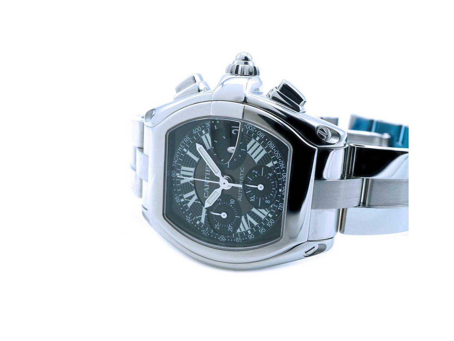 CARTIER Roadster Automatic Chronograph in steel Black Ref. 2618. NEW