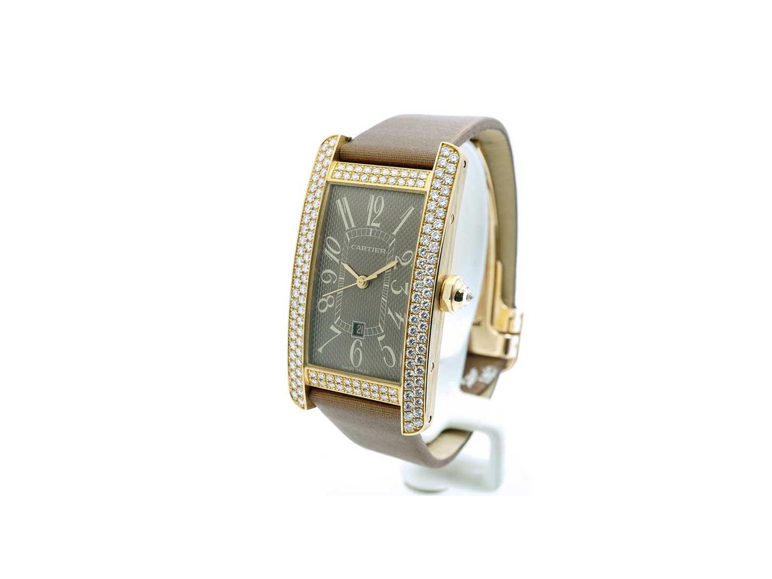 CARTIER Tank Americaine Automatic in 18Kt yellow gold and diamonds Ref.  2483. NEW!