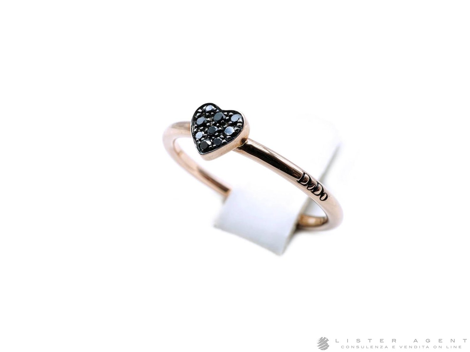 DODO by Pomellato anello Cuore in oro rosa 9Kt con diamanti black ct 0.05 Misura 14 Ref. DAB6003 HEARX DBK9R. NUOVO