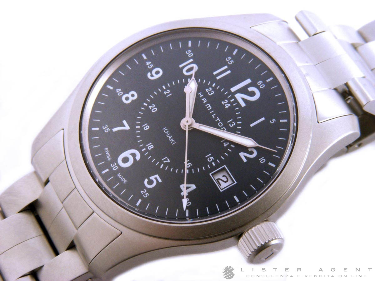 HAMILTON Kaki Date en acier bross Noir Ref. H68201143. NEUF