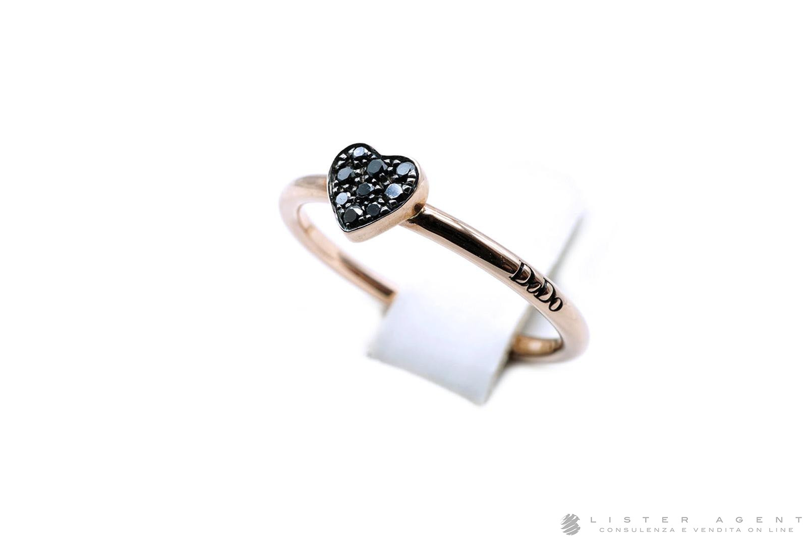 DODO by Pomellato anello Cuore in oro rosa 9Kt con diamanti black ct 0.05 Misura 14 Ref. DAB6003 HEARX DBK9R. NUOVO Lister Agent