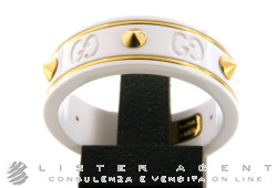 GUCCI bague Icon avec Borchie en poudre d'oxyde de zirconium blanc et or jaune 18Kt Taille 19 Ref. 325963J85V58062. NEUF! -40%