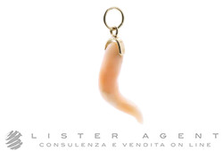 PENDENTIF petite corne en or jaune 18Kt et corail rose naturel. NEUF!