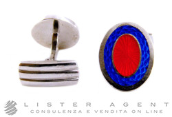 BERCA boutons de manchette ovales en argent 925 et émail rouge/bleu Ref. GM80ARA. NEUF!