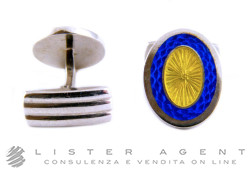 BERCA boutons de manchette ovales en argent 925 et émail jaune/bleu Ref. GM82ARA. NEUF