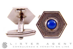 BELFIORE boutons de manchette hexagonaux en argent 925 et agate bleue. NEUF!