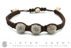 GAGA MILANO bracciale in metallo laminato oro rosa, strass e sagola marrone. NUOVO!