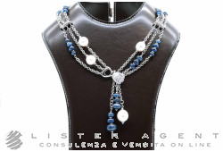 SILVIA KELLY collier en or blanc 18Kt avec diamants, perles et racines en saphir bleu. NEUF!