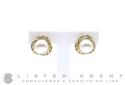 MIKAWA by Damiani orecchini in oro giallo 18Kt con diamanti ct 0.65 e perle naturali mm 9.00 Ref. 001498. NUOVI!
