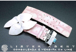 DIOR cinturino originale in pelle bianca e rosa con fiocco in pelle bianca e deployante personalizzara in acciaio MM 25 Ref. CD87 03003. NUOVO!