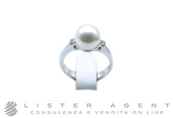 DAMIANI anello in oro bianco 18kt con diamanti ct 0.15 e perla MM 8.5 Misura 15 Ref. 20013255. NUOVO!