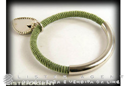 ANNA & ALEX bracelet en argent 925 et tissu vert avec pendentif Hearth. NEUF!