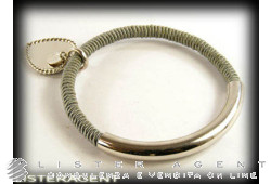 ANNA & ALEX bracelet en argent 925 et tissu gris avec pendentif Hearth. NEUF!