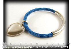ANNA & ALEX bracelet en argent 925 et tissu bleu avec pendentif Hearth. NEUF!