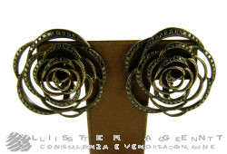 Boucles d'oreilles MARIA CALLAS Rose en or jaune bruni 18Kt avec diamants noirs ct 1,40 Ref. R007 / 4BRN ° NOUVEAU!