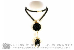 VANTO collier en argent 925 plaqué or jaune avec onyx, perles et résine noire. NEUF!