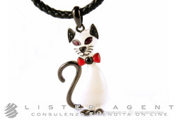 CASSETTI collier Gatto grande taille en argent 925 bruni et émail avec onyx et rubis. NEUF! -40%