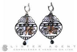 GIODORO boucles d'oreilles Singe en argent 925 brunit et plaqué or rosé avec agate noire Ref. ORA1414-2. NOUVES!