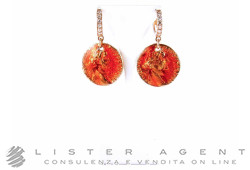 VANTO Monnaie boucles d'oreilles en argent 925 plaqué or rosé avec émail orange et zircons Ref OR1625AG. NOUVES!