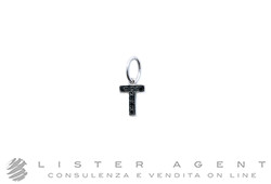 NITE ciondolo Lettera T in oro bianco e brunito 18Kt con diamanti neri ct 0.18. NUOVO!